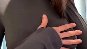 Stepmother caresses her milky tits until she orgasms