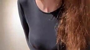 Stepmother caresses her milky tits until she orgasms