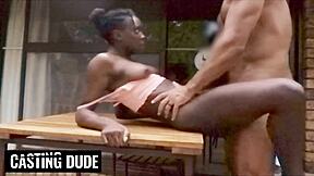 Ebony skinny tinder hottie gives big cock the best blowjob on first date homemade interracial sex