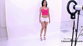 Cute teen brunette at modeling audition