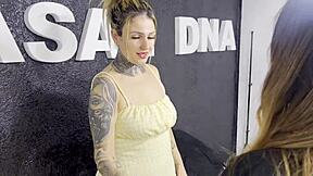 Pussy Drips During Ass Tattoo, Artist Licks to Orgasm