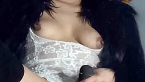 Blue flashes her big wet pussy as a cute housewife surprise