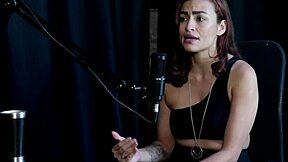 Kamilla Werneck demonstrates her blowjob and sucks Bia Hot's tits in sheer red lingerie