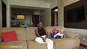 Submissive black teen 18+ railed hard by big white cock in fake casting