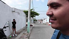 Strange thief fucks latina with big tits in public outdoor porn