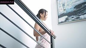 Boyfriend gives Kimmy Kimms a happy ending massage, rearranging her guts with big cock.