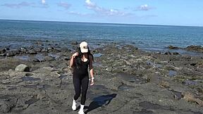 beach adventure with perfect tits and big ass exposed in public