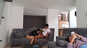 My Girlfriends Petite Colombian Stepmother Sucks My Cock In Lingerie While Wife Is Away