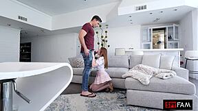 stepdaughter swallows stepdads cock after he scares away her boyfriend