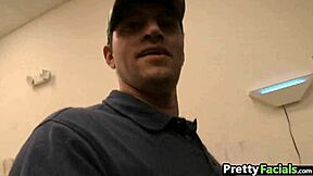 Teen blonde and latina ranie mae get two facials in a casual homemade scene.