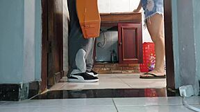 Cuckold Wife Receives Neighbor Plumber In Miniskirt Without Panties!