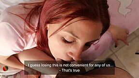 Babysitter gives sloppy blowjob and fucks boss for raise, moaning loudly in POV