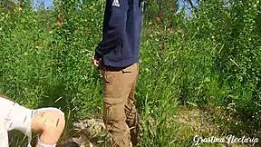 unexpected blowjob and fuck behind the flight strip with tight vagina