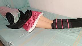 My stepdaughter arrives late from cosplay party, getting delicious lubrication in her pink pussy from horny virgin Nezuko 18.