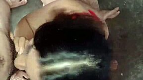 stepmom in red dress gives morning blowjob to favorite stepson