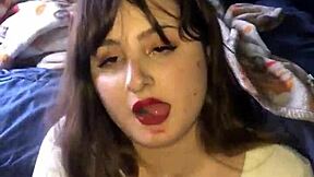 Teen Gives Lipstick Blowjob And Handjob With Cum