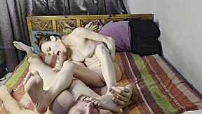 petite small milf worships feet and gives pov blowjob with tight pussy action.