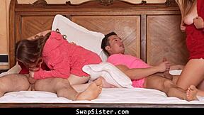 Stepsisters Lure Stepbrothers Into Bedroom For Swap