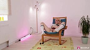 blonde jane white reaches orgasm in uniform.