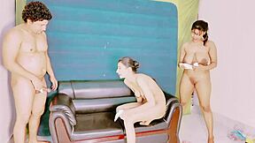 Skinny European Brunette With Big Tits Sucks Cock In Missionary Threesome