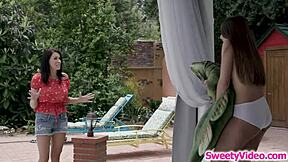 brunette gets licked by her milf neighbor