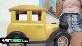 Gorgeous babe plays dirty games with stepparents during Easter