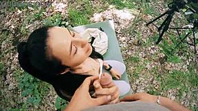 Ponytail Brunette Jerked Off During Meditation For Huge Facial