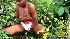 ebony teen gets owned outdoors by farmer with golden shower