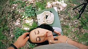Ponytail Brunette Jerked Off During Meditation For Huge Facial