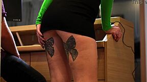 is this horny redhead getting fucked in the shower?