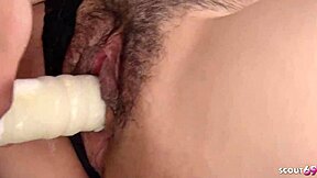 japanese teen in stockings masturbates with dildo