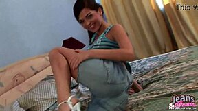 Petite African teen tries on new skinny jeans, showing off her amateurs panties and babe body.