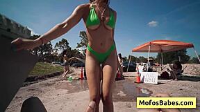 Busty Blonde Teen Gives Wet Blowjob in Open Public with JC Wilds and Johnny Love