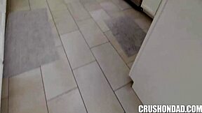 Petite teen receives special gift from stepdad with blowjob and ass play.