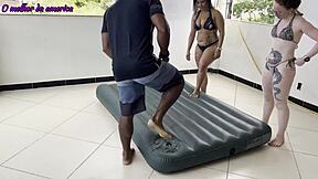 Boy earns hard fuck from two whores