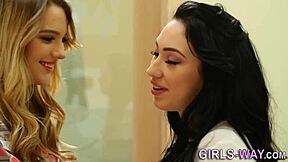 Gorgeous teen 18+ lesbians finger and rim each other orally.