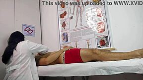 patient gets excited in front of the nurse during workout