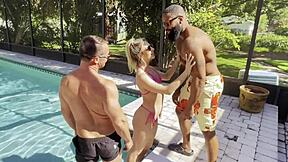 Petite Slut Cheerleader Kait Gets Slutted Out By Pool Interracial Threesome