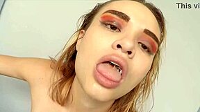 Petite blonde 18yo cock whore ends up covered in milky cum after blowjob