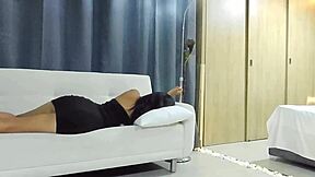 Pretty big ass in black dress gets fucked on couch