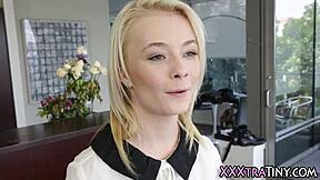 Tiny Blonde Gets Cummed On Her Small Tits!