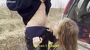 Horny couple fucks rough in car 😈