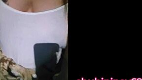 cute teen shows boobs while walking in public