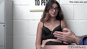 cute teen 18+ caught stealing lingerie gets bent over for rough doggy in mall