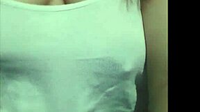 cute teen shows boobs while walking in public