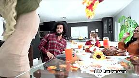 Feasting On Food And Cock At Thanksgiving Party