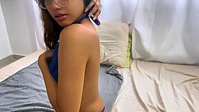 Very horny stepsister masturbates in her dorm bed