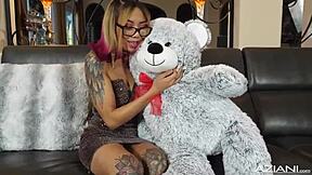 Does tiny Asian teen dildo her wet pussy messily?