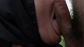 old woman without dentures sucks young 18+ mans cock in woods