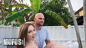 venus vixen starts sucking jmac's huge cock outdoors, moaning, then they move inside for doggystyle riding and facial